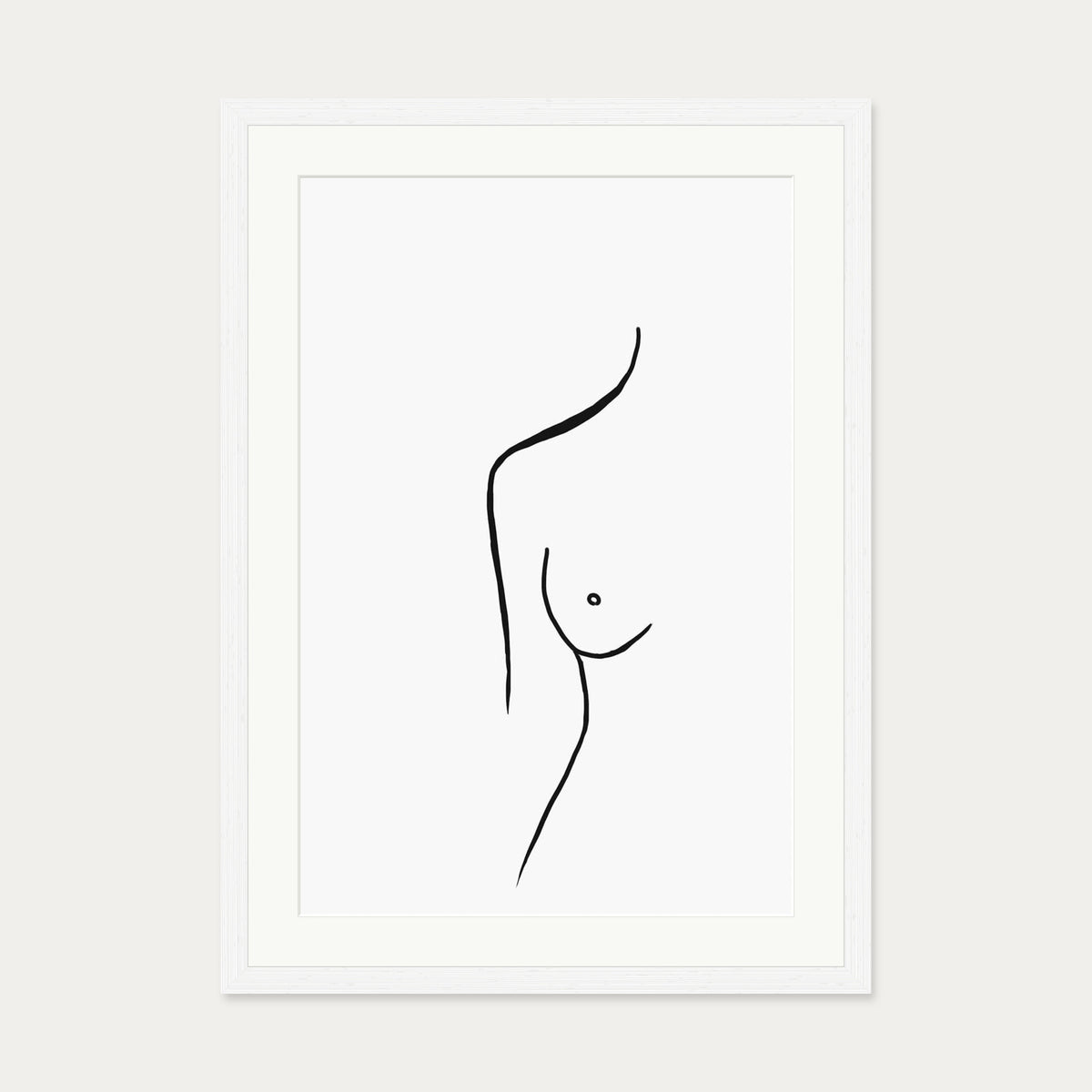 Nude Female Line Art Print — 50 x 70 cm — White Frame