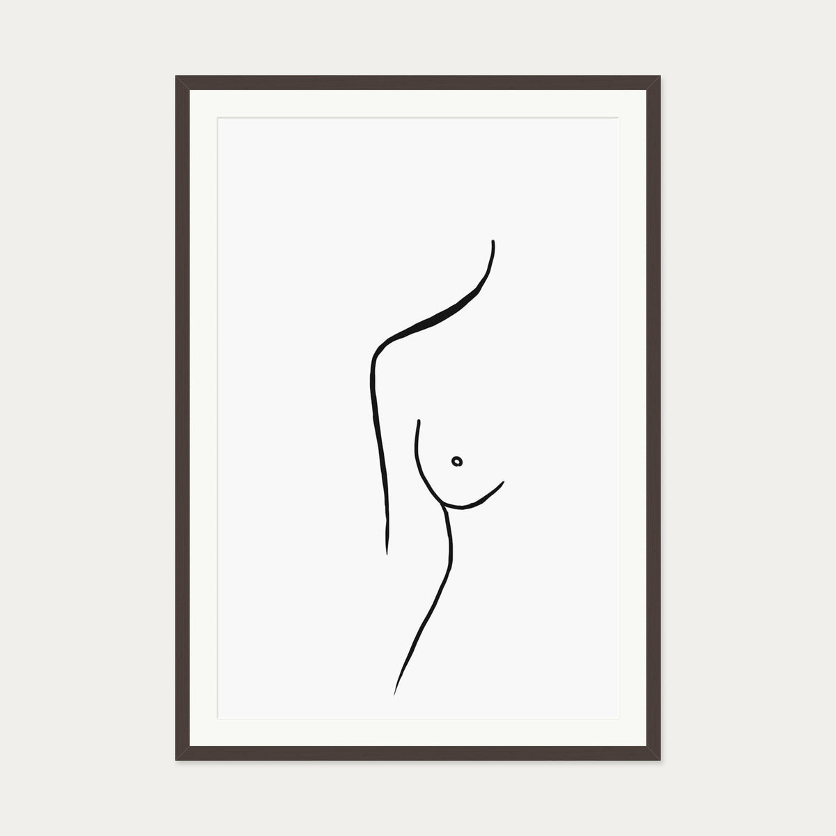 Nude Female Line Art Print — 70 x 100 cm — Brown Frame