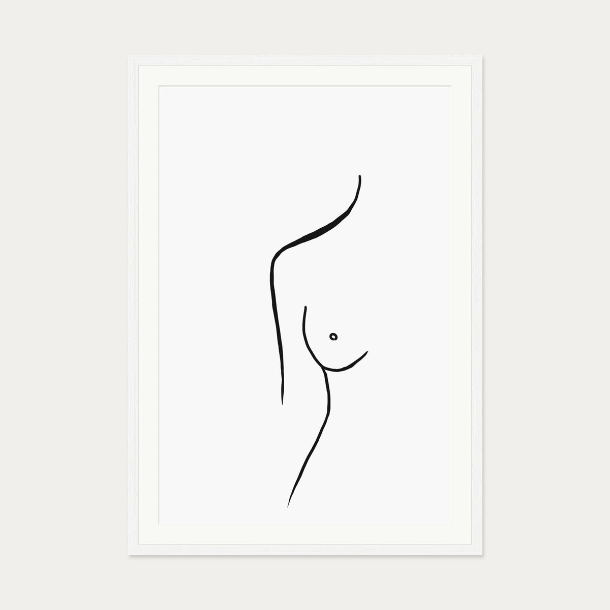 Nude Female Line Art Print — 70 x 100 cm — White Frame