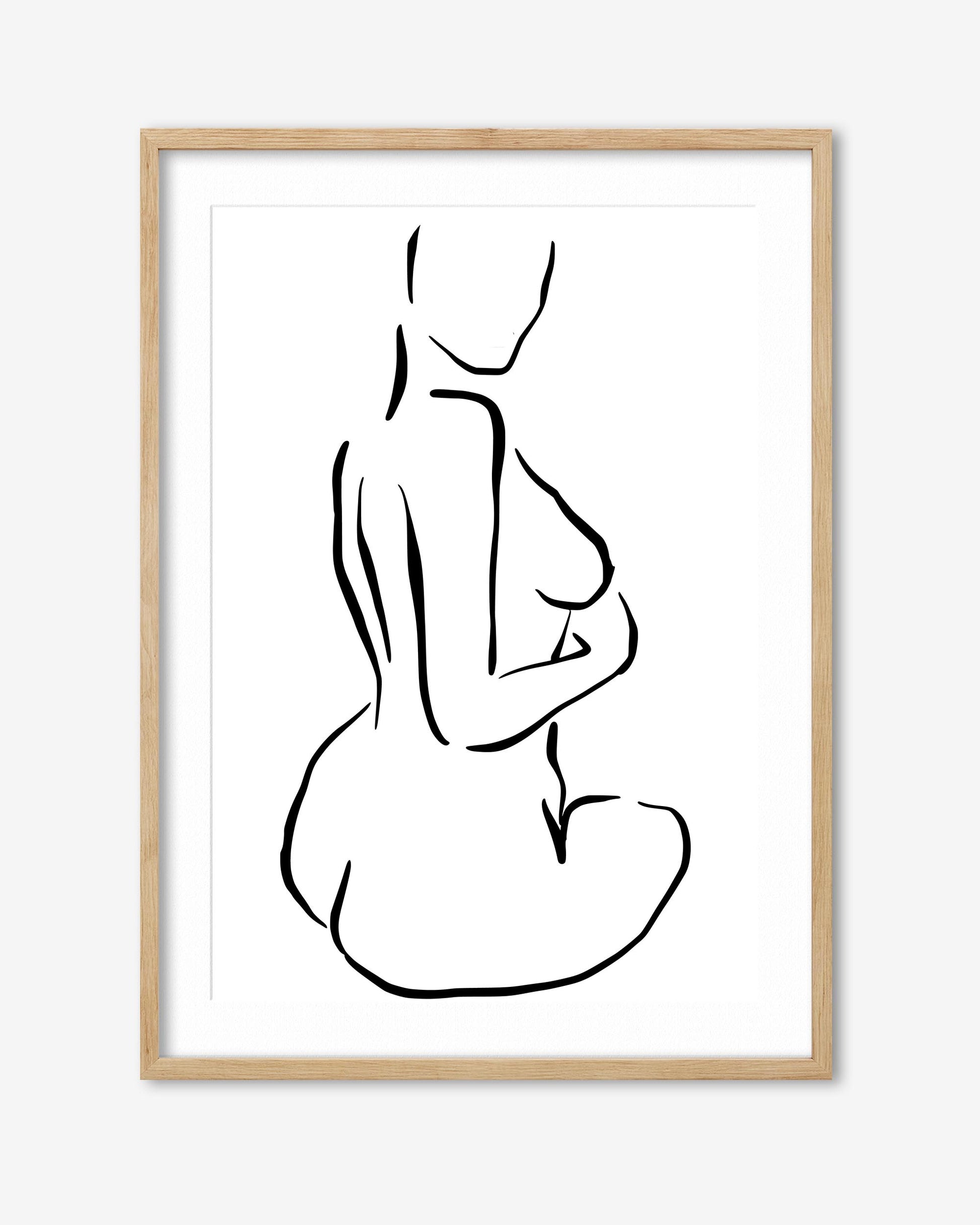 Line art of a nude figure in a wooden frame on a white background
