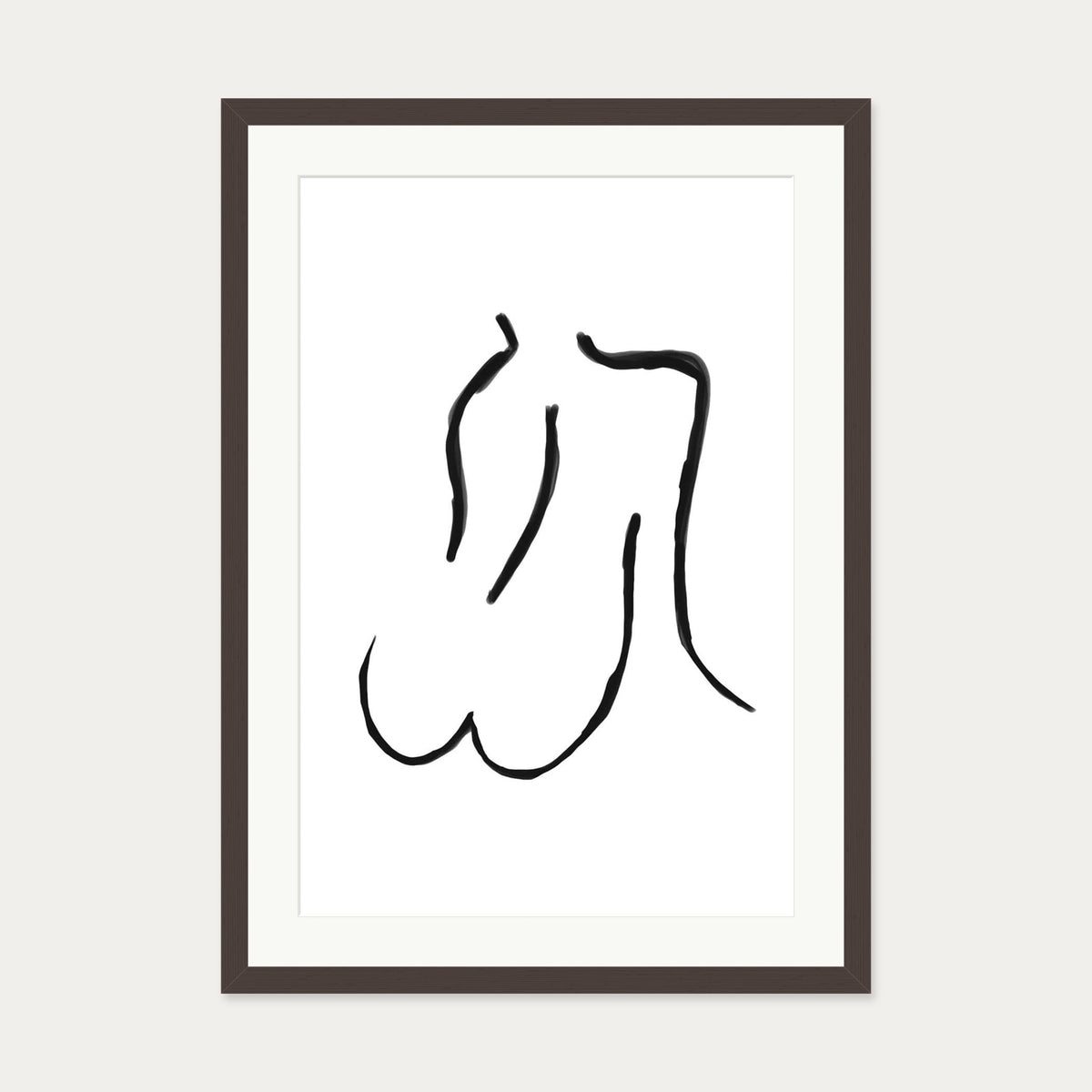 Nude Line Art Drawing Art Print — 50 x 70 cm — Brown Frame