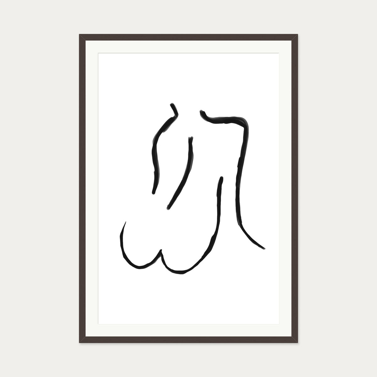 Nude Line Art Drawing Art Print — 70 x 100 cm — Brown Frame