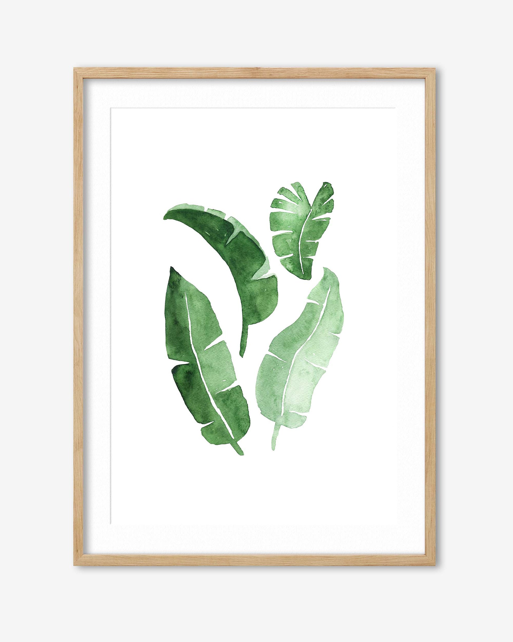 framed art print of botanical leaves in an oak frame