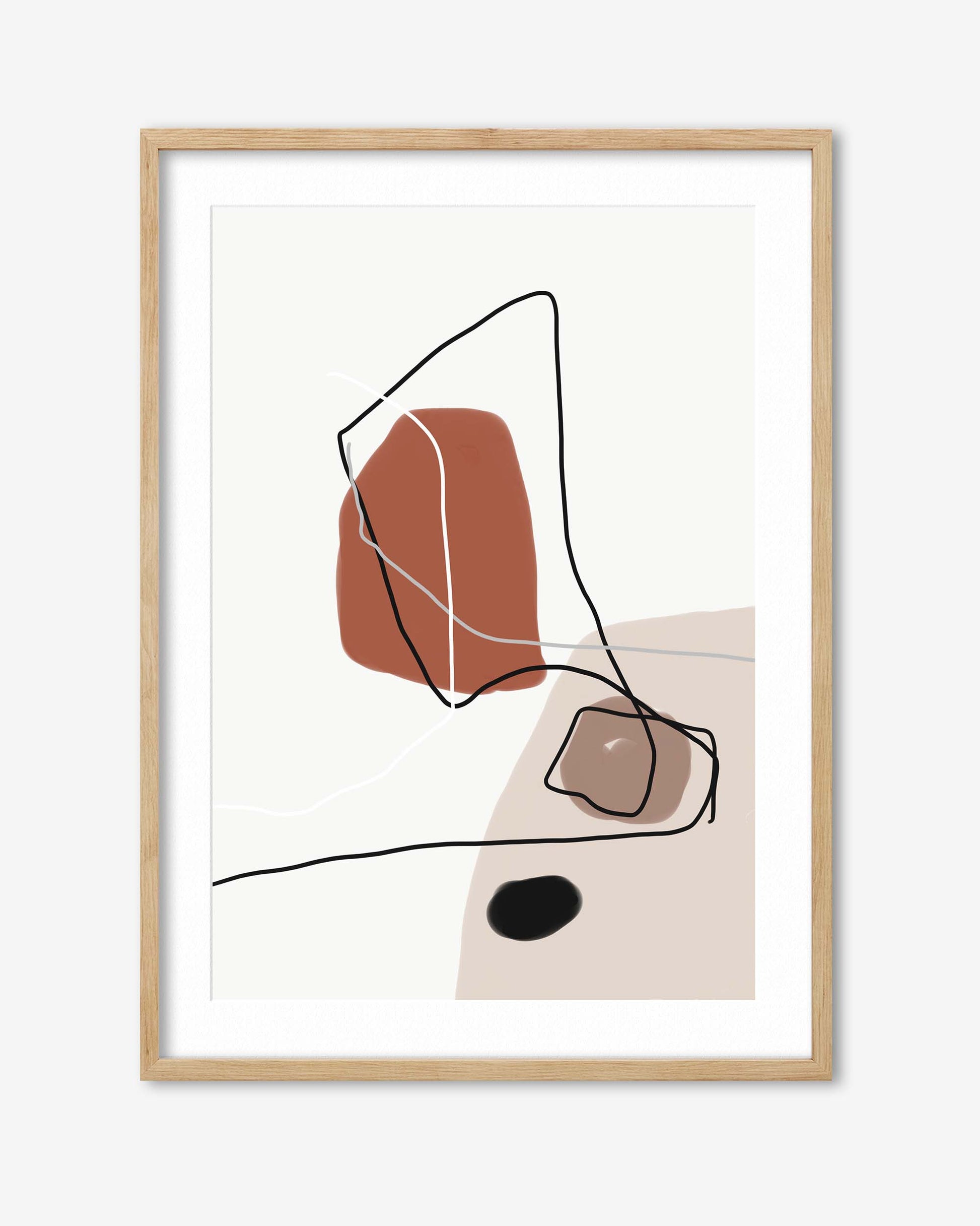 Framed abstract art print with minimalistic design on a white background
