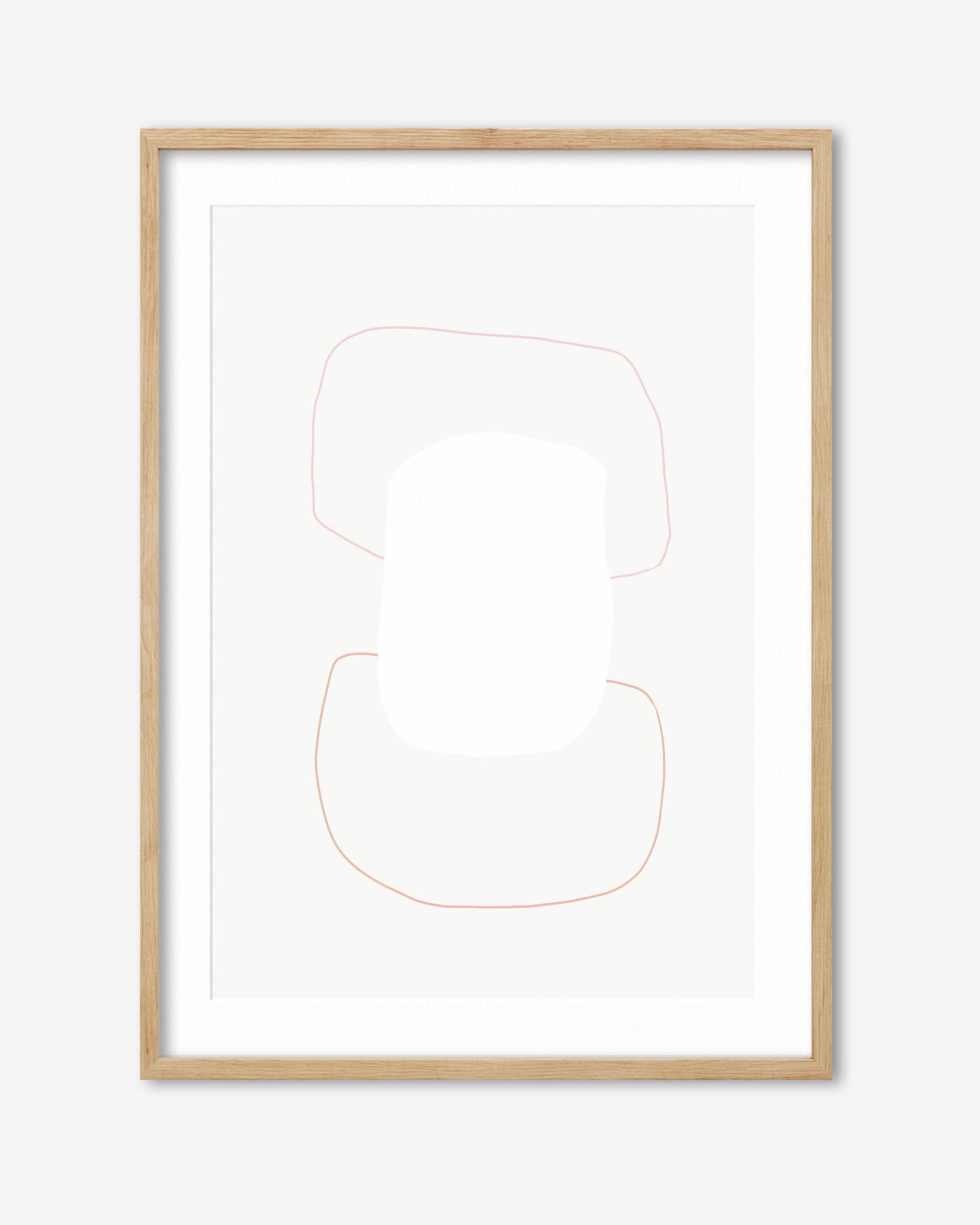 Framed abstract art with geometric shapes on a white background