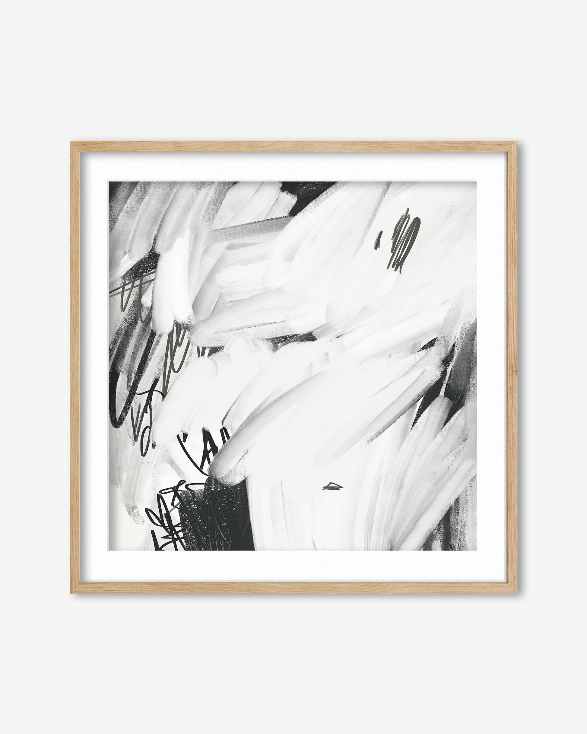 Framed black and white abstract art print on a white background