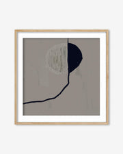 Framed abstract art with two shapes on a gray background