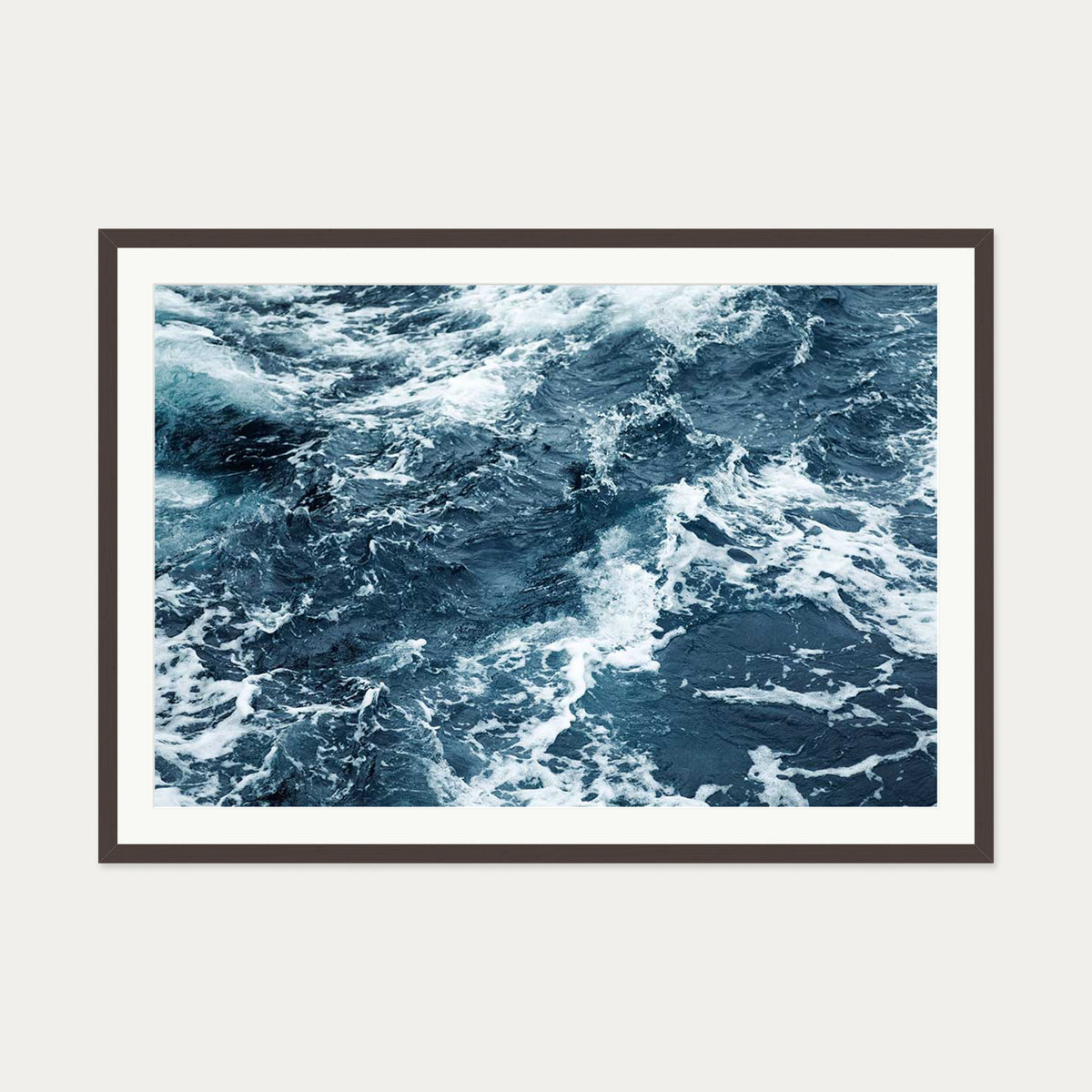 Ocean Waves Wall Art Print — 70 x 100 cm — Brown Frame
