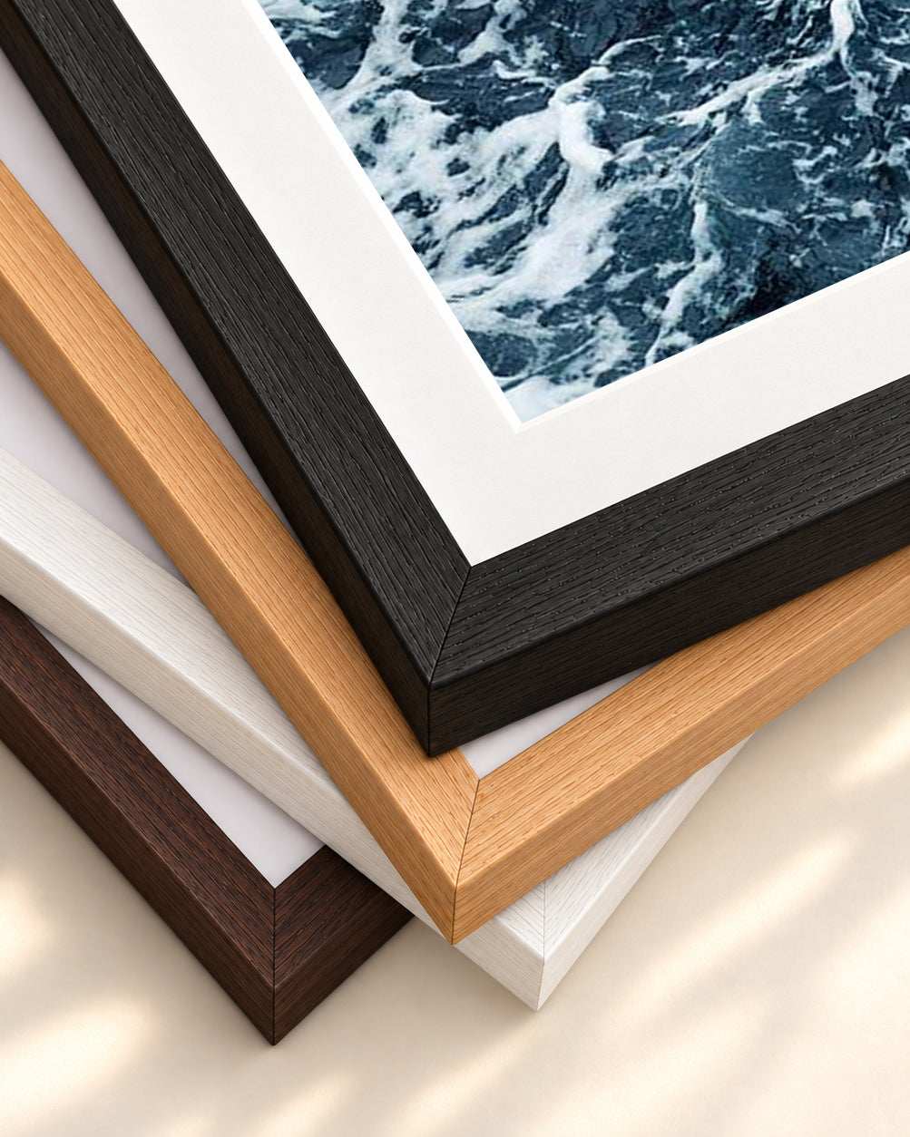 Ocean Waves Wall Art Print — framed print corner with 5 cm mount and bevel