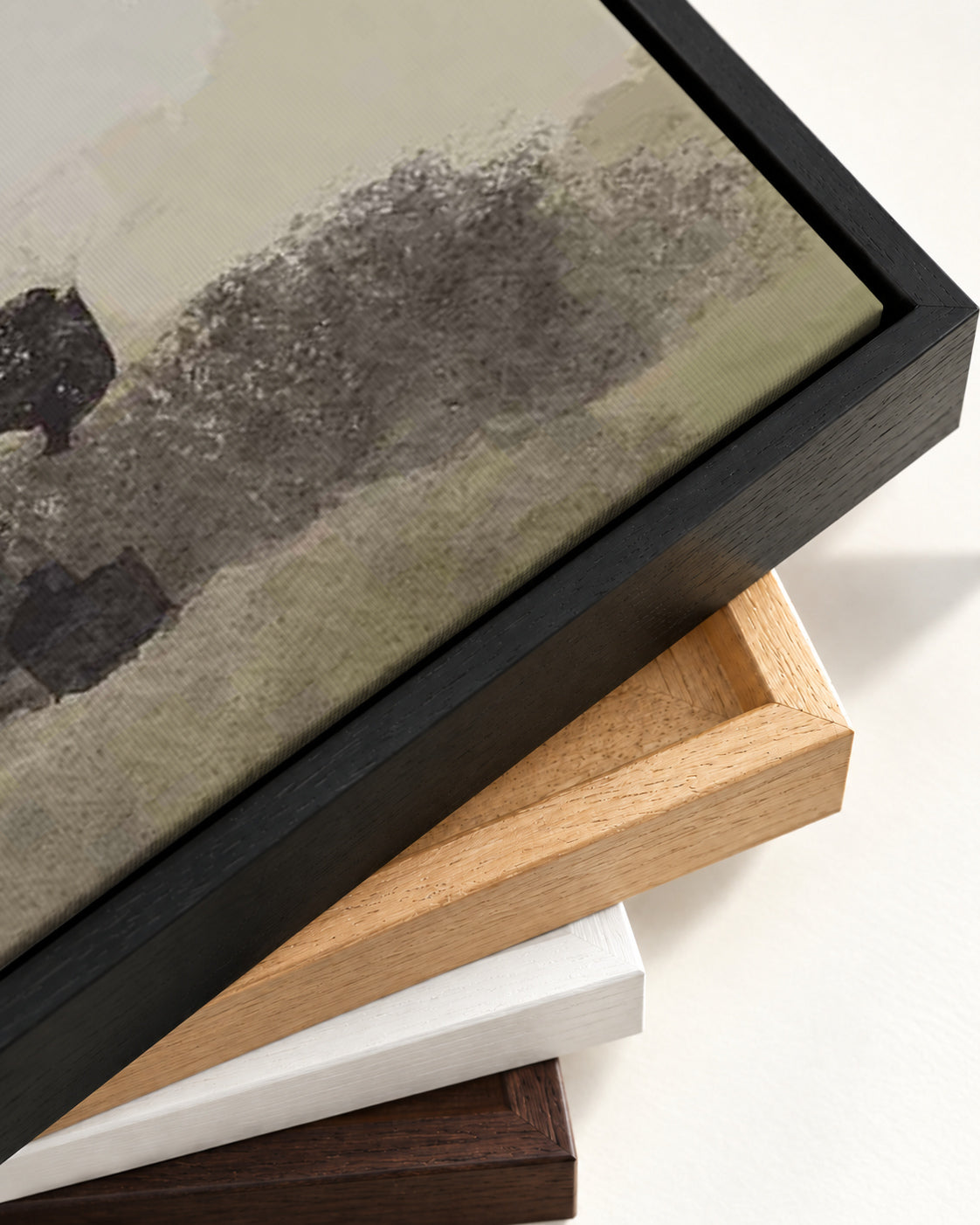 Olive Green On Black Strokes Canvas Art — framed canvas corner and wrapped canvas detail