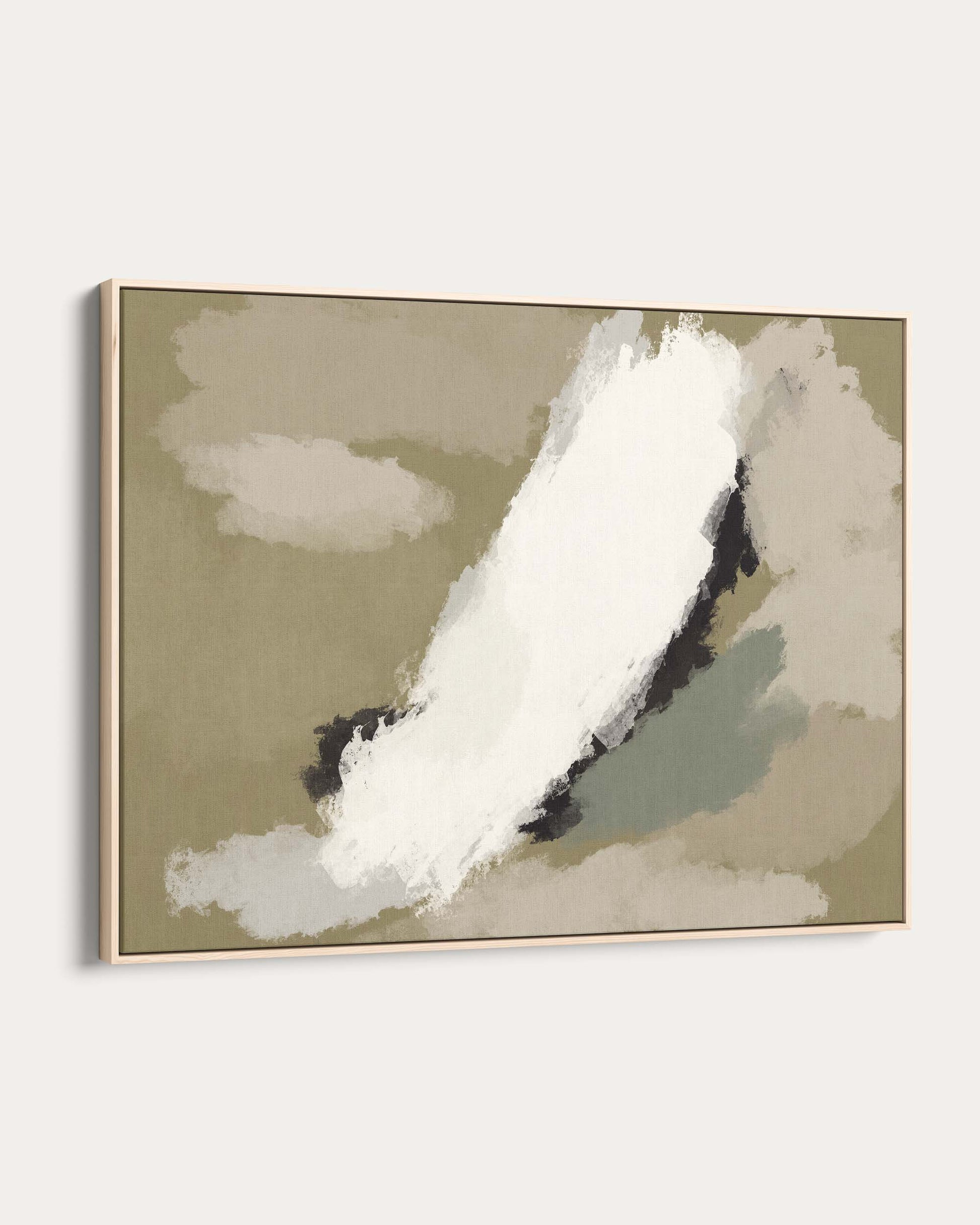 Abstract art piece with white and black shapes on a beige background