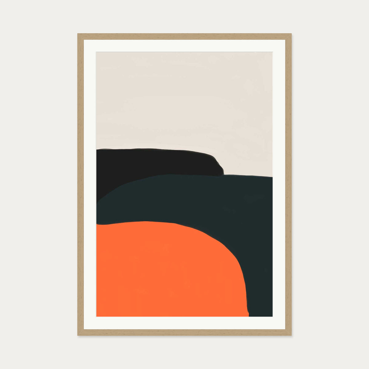 Orange And Grey Art Print — 70 x 100 cm — Oak Frame