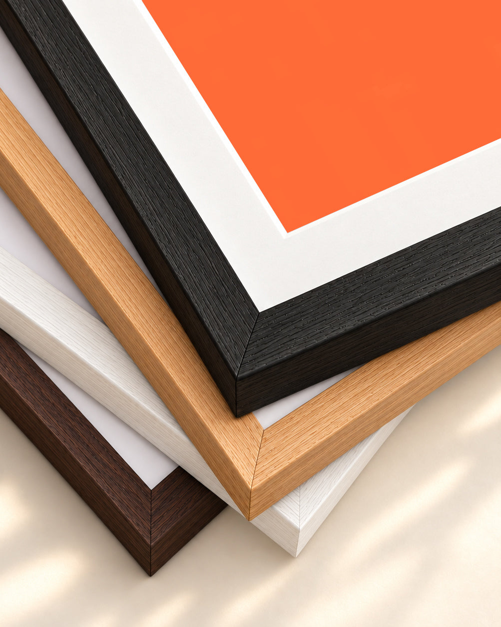 Orange And Grey Art Print — framed print corner with 5 cm mount and bevel