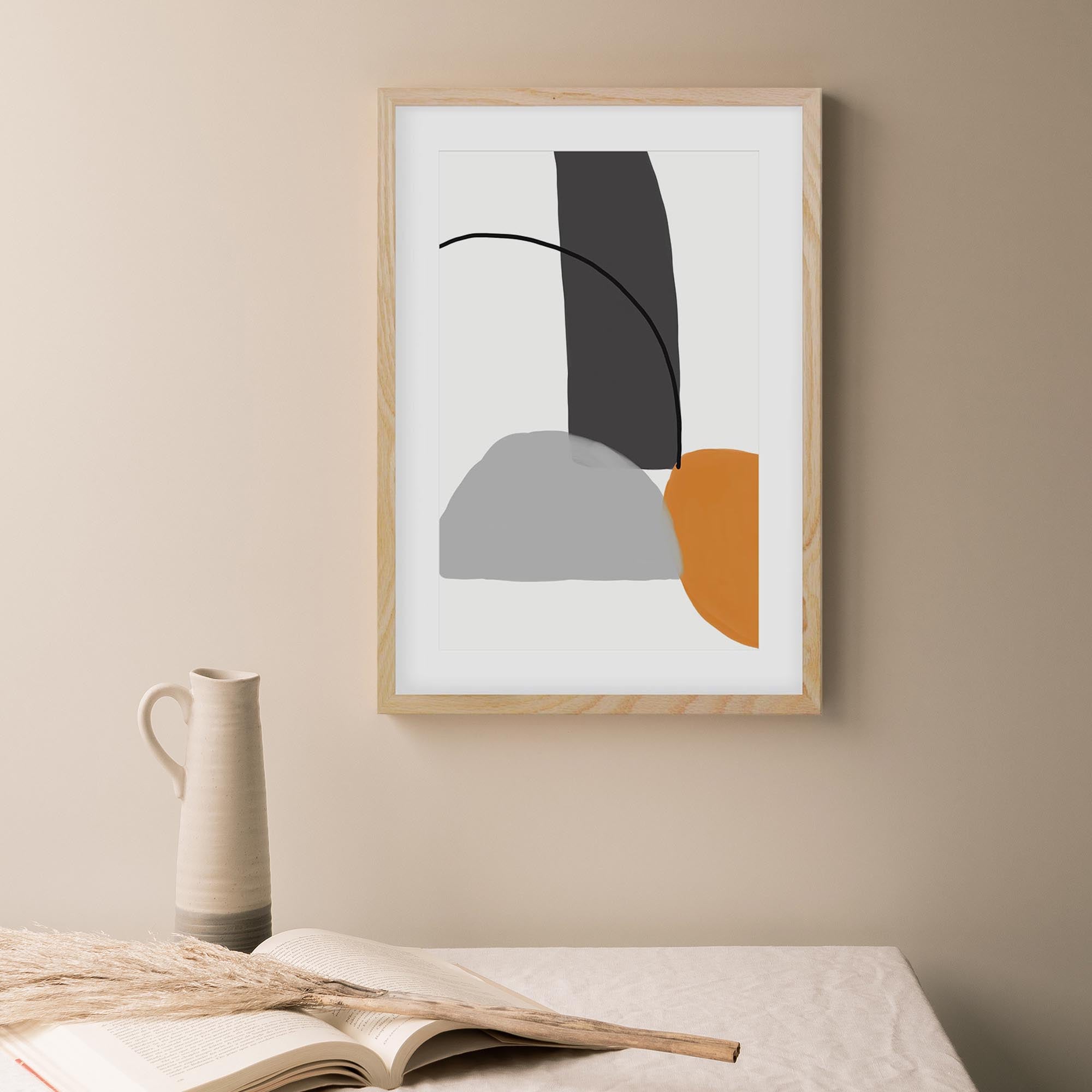 Abstract Line Orange Grey Framed Art