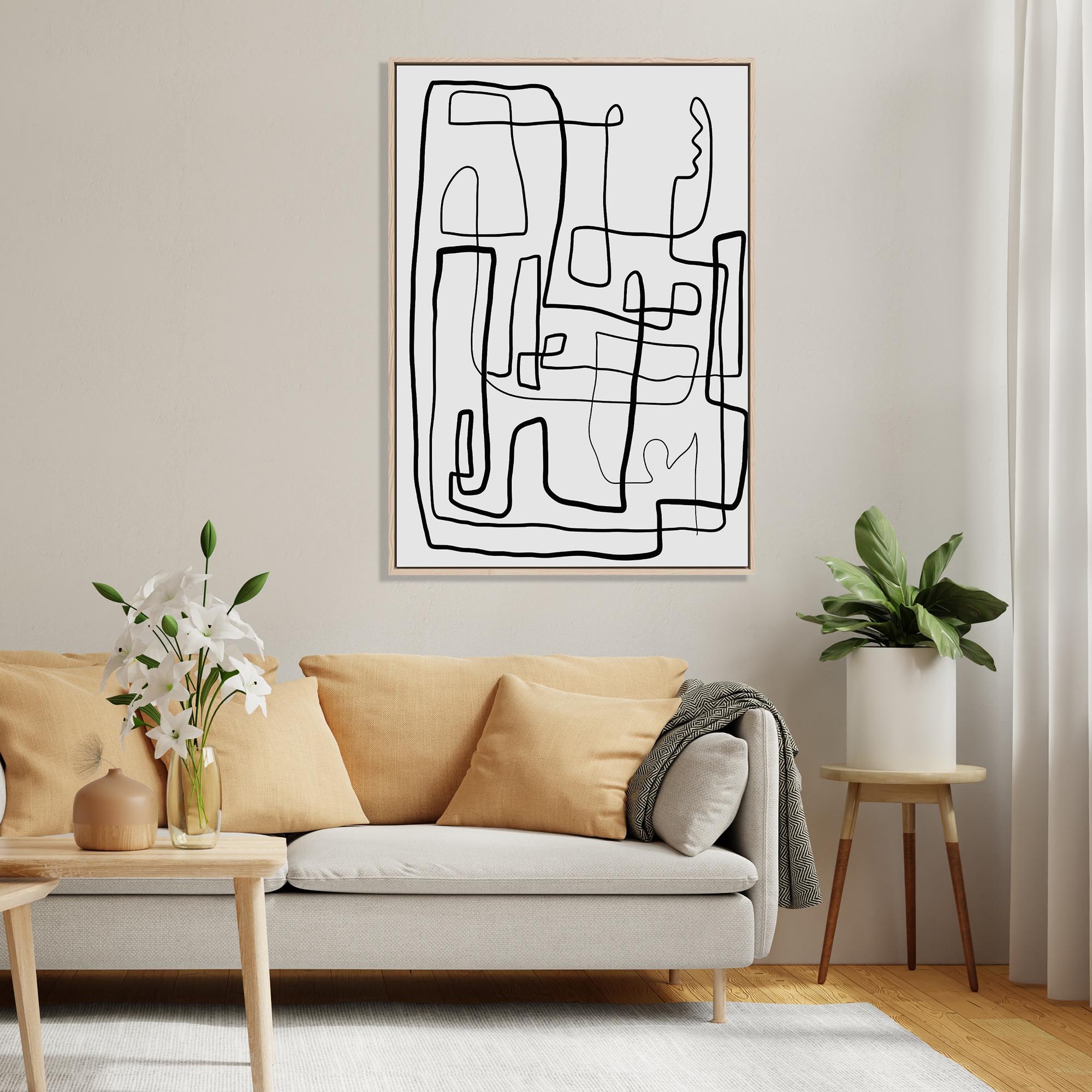 Monochrome Labyrinth Framed Canvas-Abstract House