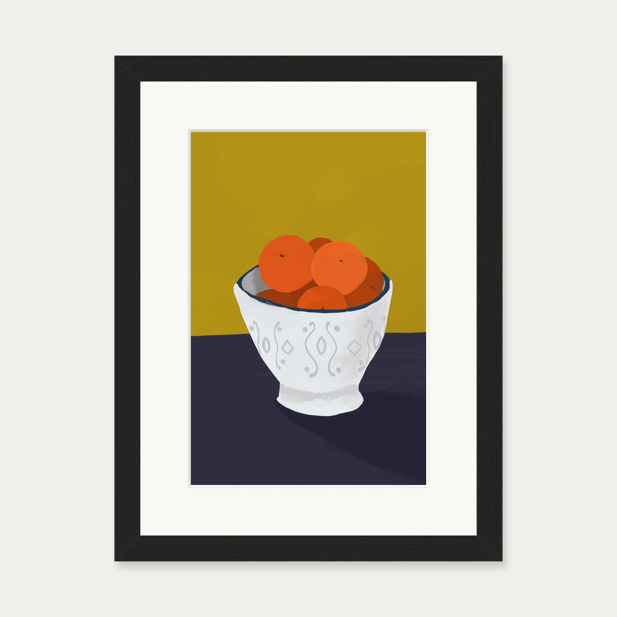 Oranges In a Bowl Wall Art — 30 x 40 cm — Black Frame
