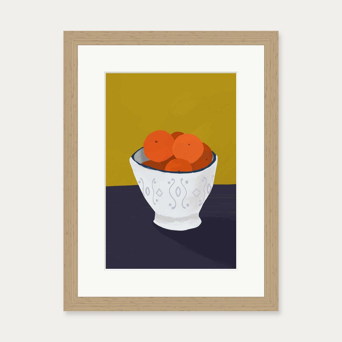 Oranges In a Bowl Wall Art — 30 x 40 cm — Oak Frame