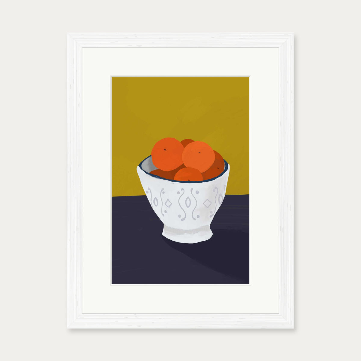 Oranges In a Bowl Wall Art — 30 x 40 cm — White Frame