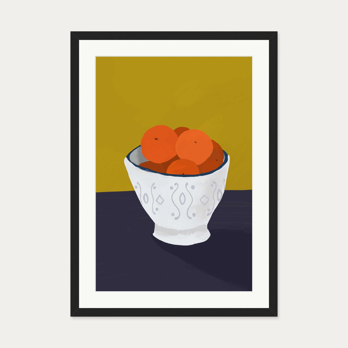 Oranges In a Bowl Wall Art — 50 x 70 cm — Black Frame