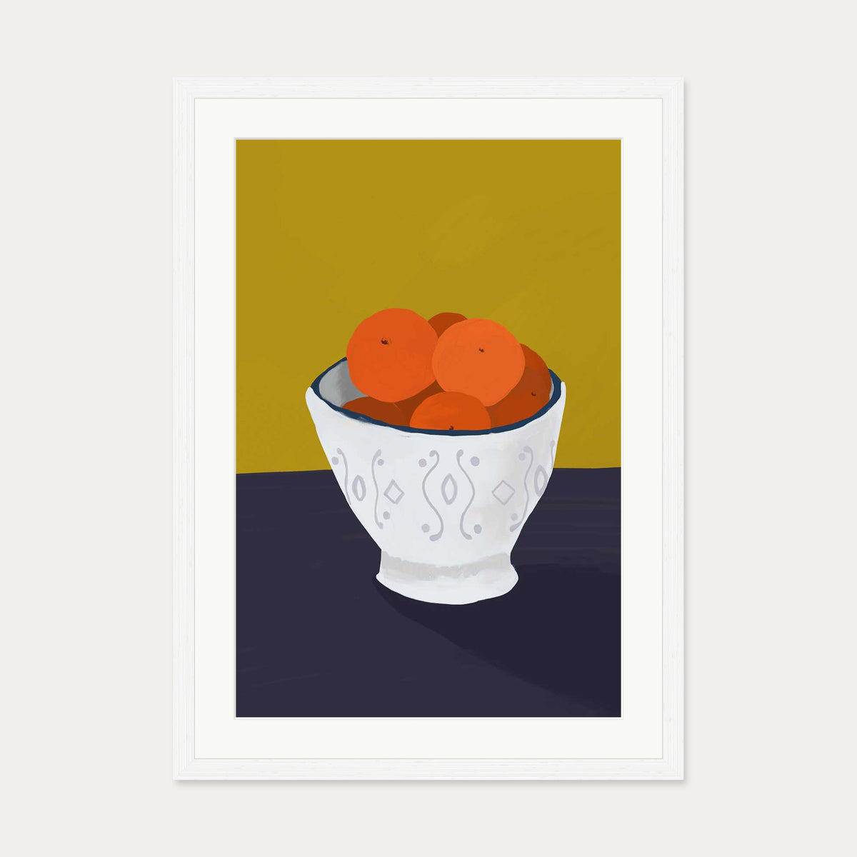Oranges In a Bowl Wall Art — 50 x 70 cm — White Frame