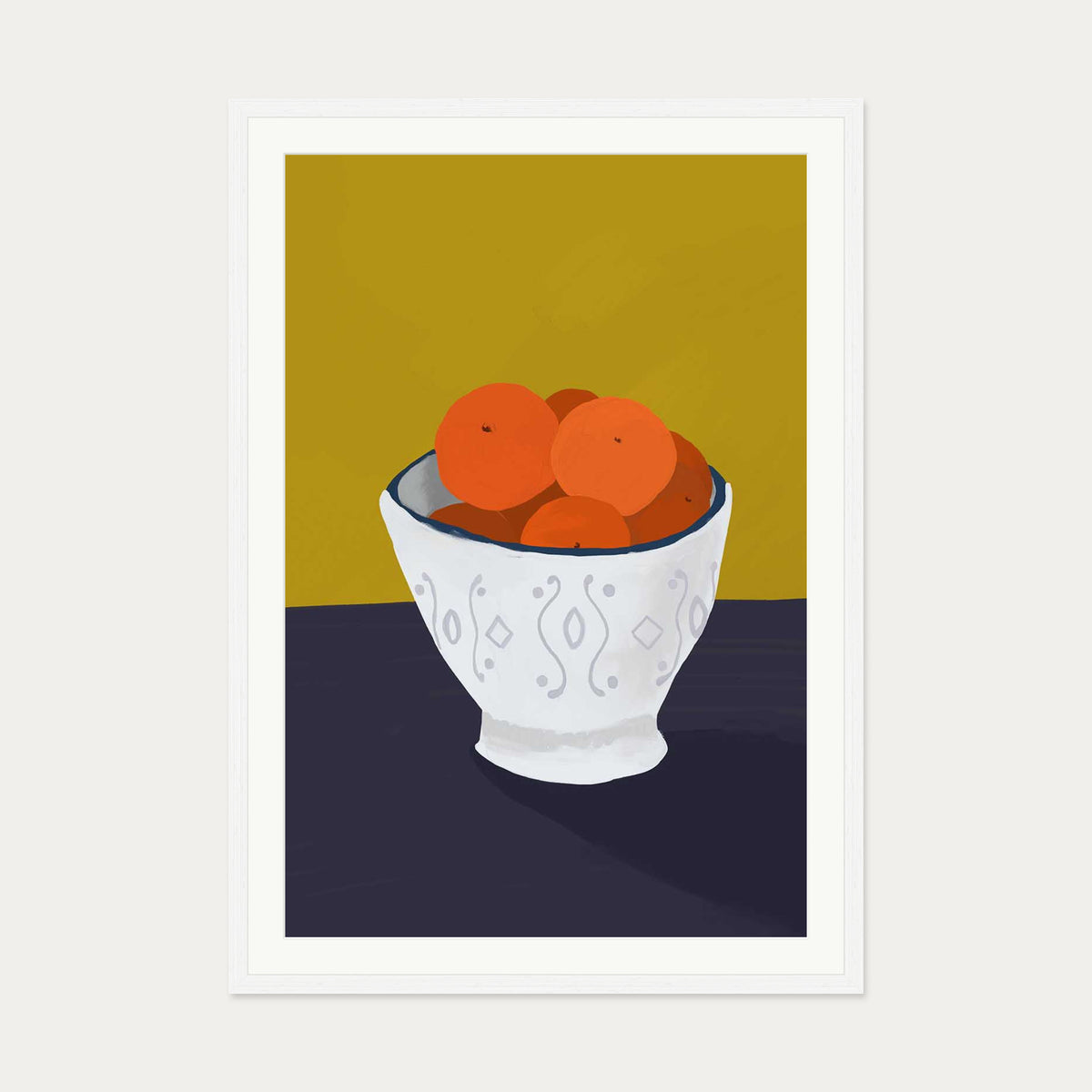Oranges In a Bowl Wall Art — 70 x 100 cm — White Frame