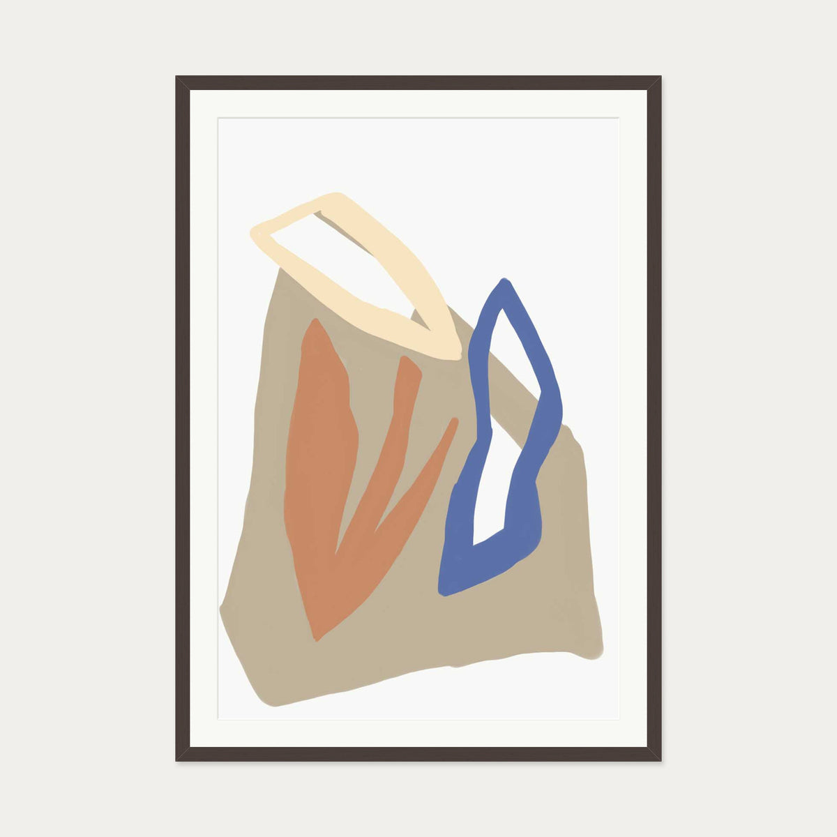 Organic Botanical Shapes Art Print — 70 x 100 cm — Brown Frame