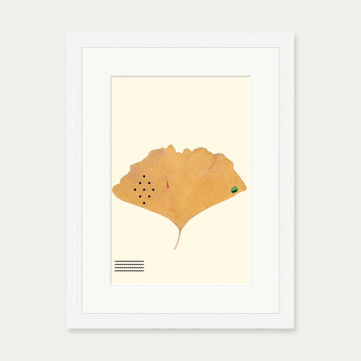 Organic Ginkgo Gold Leaf Art Print — 30 x 40 cm — White Frame
