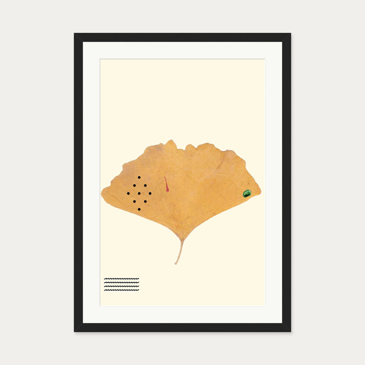 Organic Ginkgo Gold Leaf Art Print — 50 x 70 cm — Black Frame