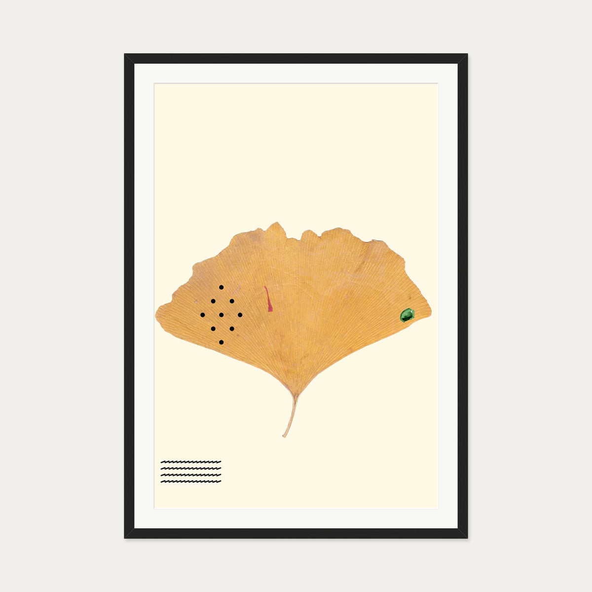 Organic Ginkgo Gold Leaf Art Print — 70 x 100 cm — Black Frame