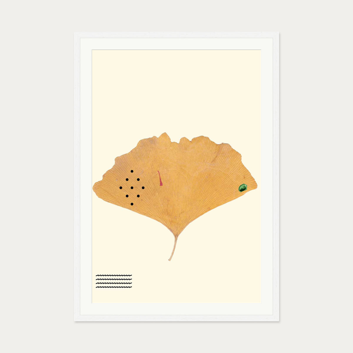 Organic Ginkgo Gold Leaf Art Print — 70 x 100 cm — White Frame