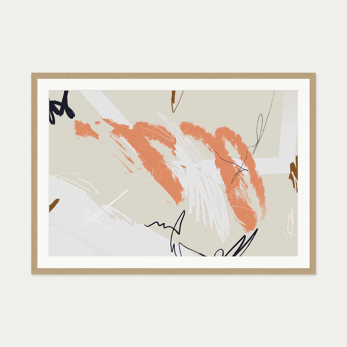 Organic Marks Art Print — 70 x 100 cm — Oak Frame