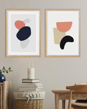 Coral And Black Abstract - Print Set Of 2