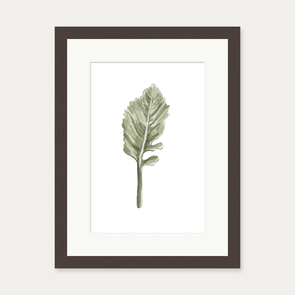 Pale Green Leaf Art Print — 30 x 40 cm — Brown Frame