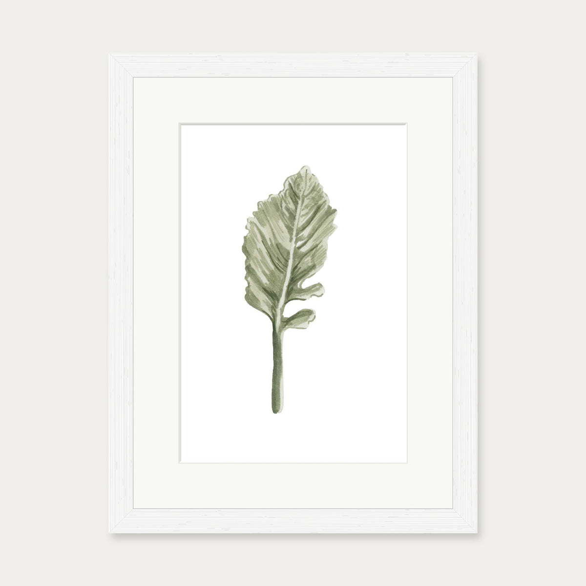 Pale Green Leaf Art Print — 30 x 40 cm — White Frame