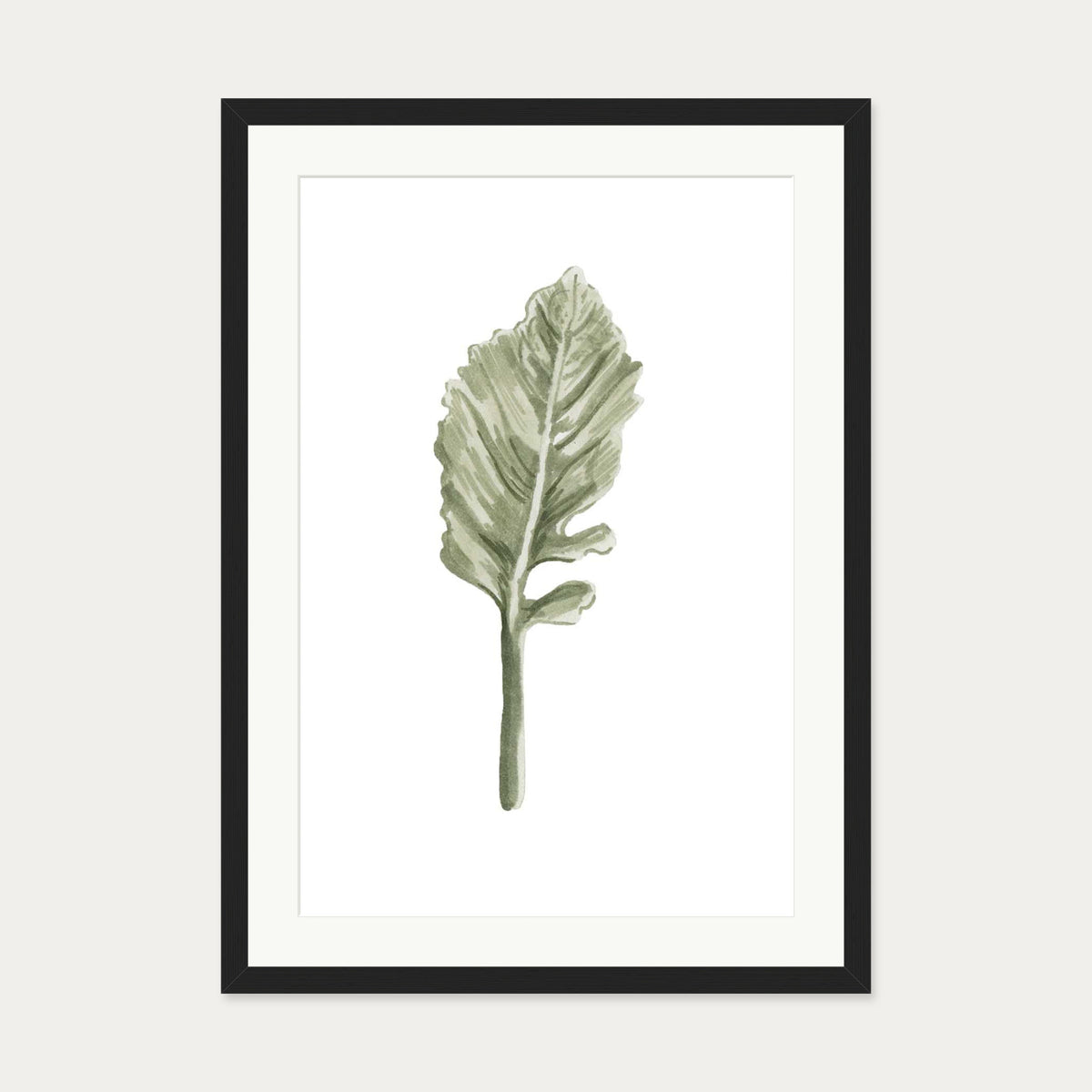 Pale Green Leaf Art Print — 50 x 70 cm — Black Frame