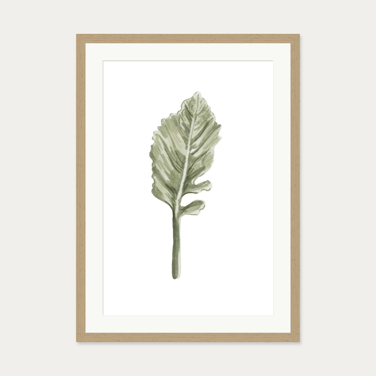Pale Green Leaf Art Print — 50 x 70 cm — Oak Frame