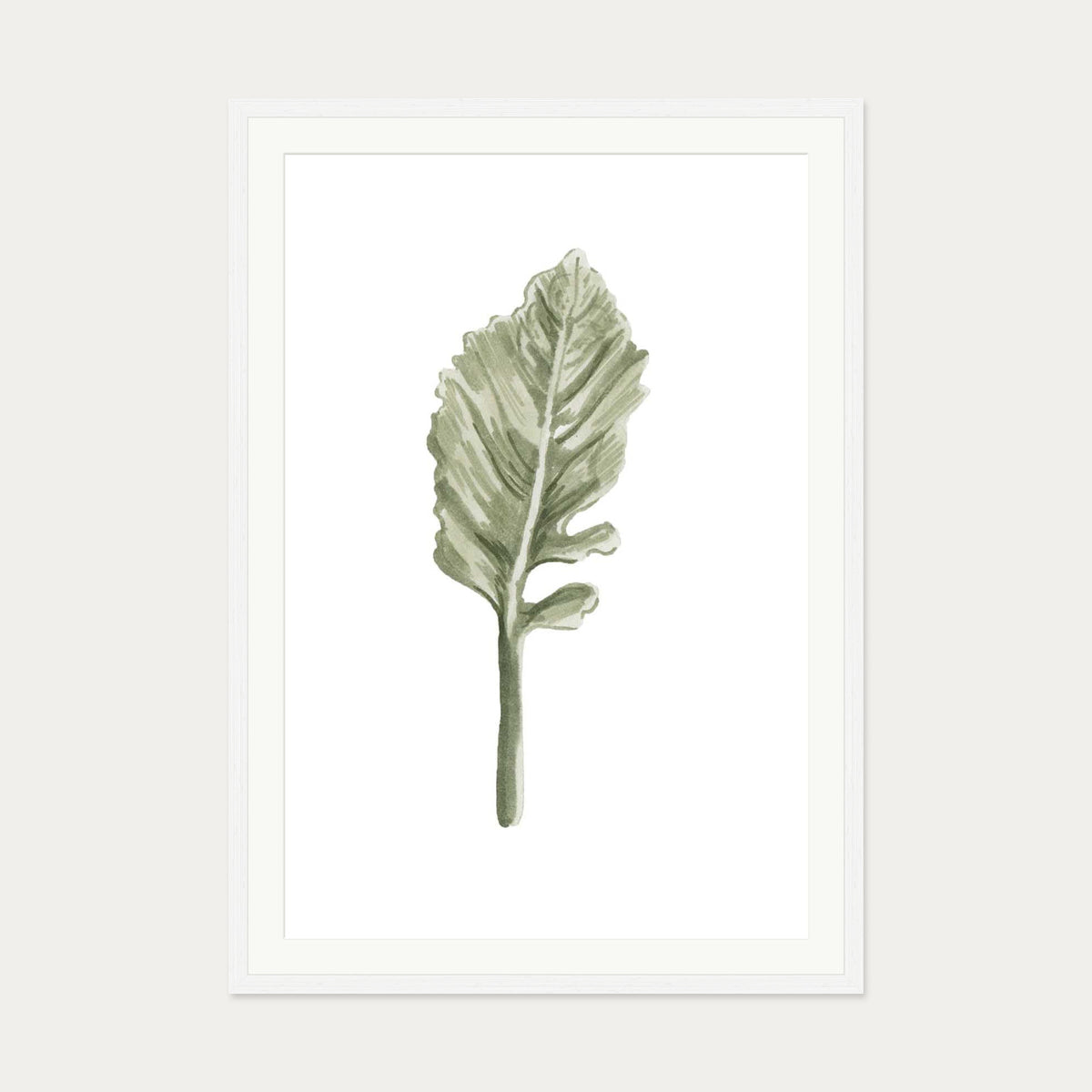 Pale Green Leaf Art Print — 70 x 100 cm — White Frame