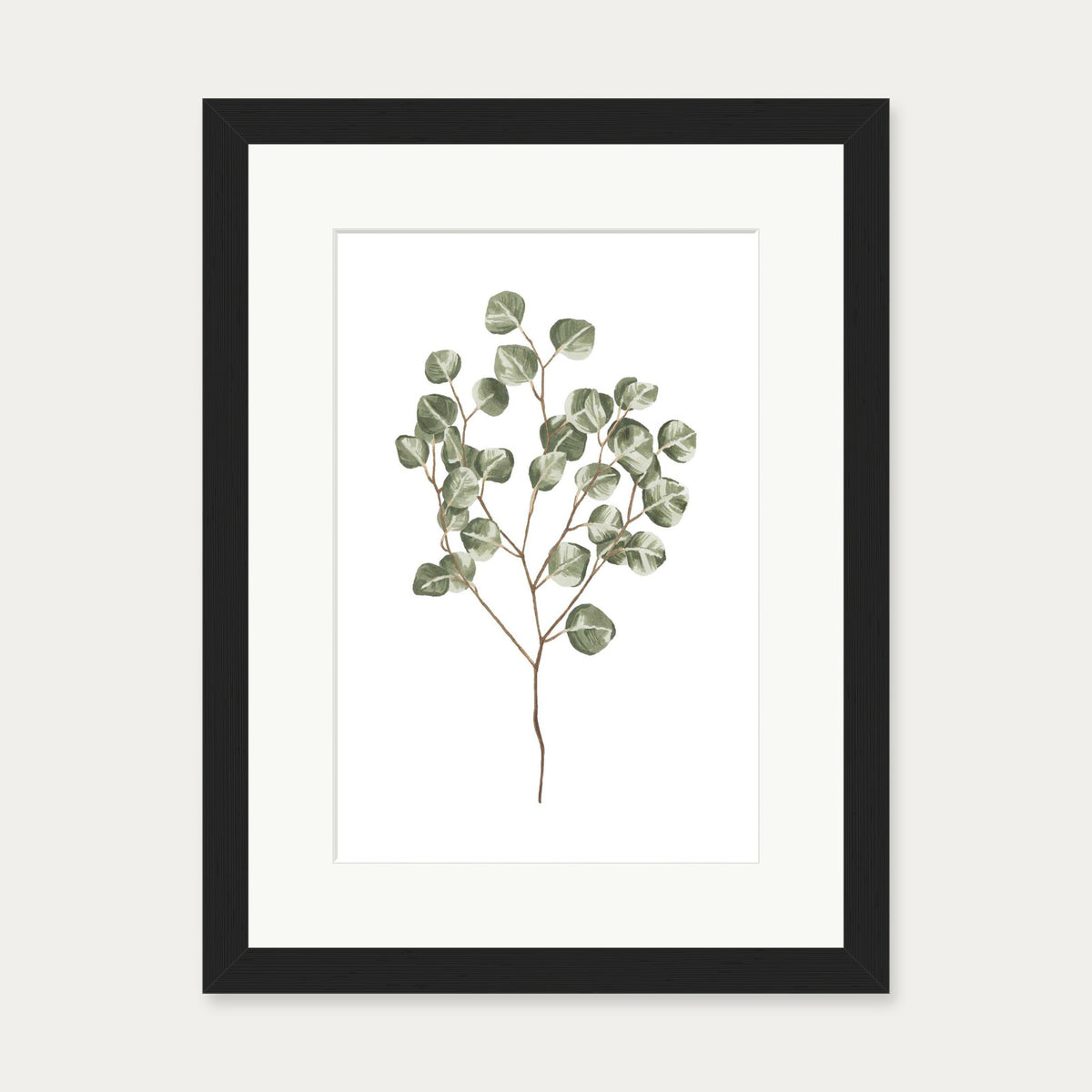 Pale Green Leaves Art Print — 30 x 40 cm — Black Frame