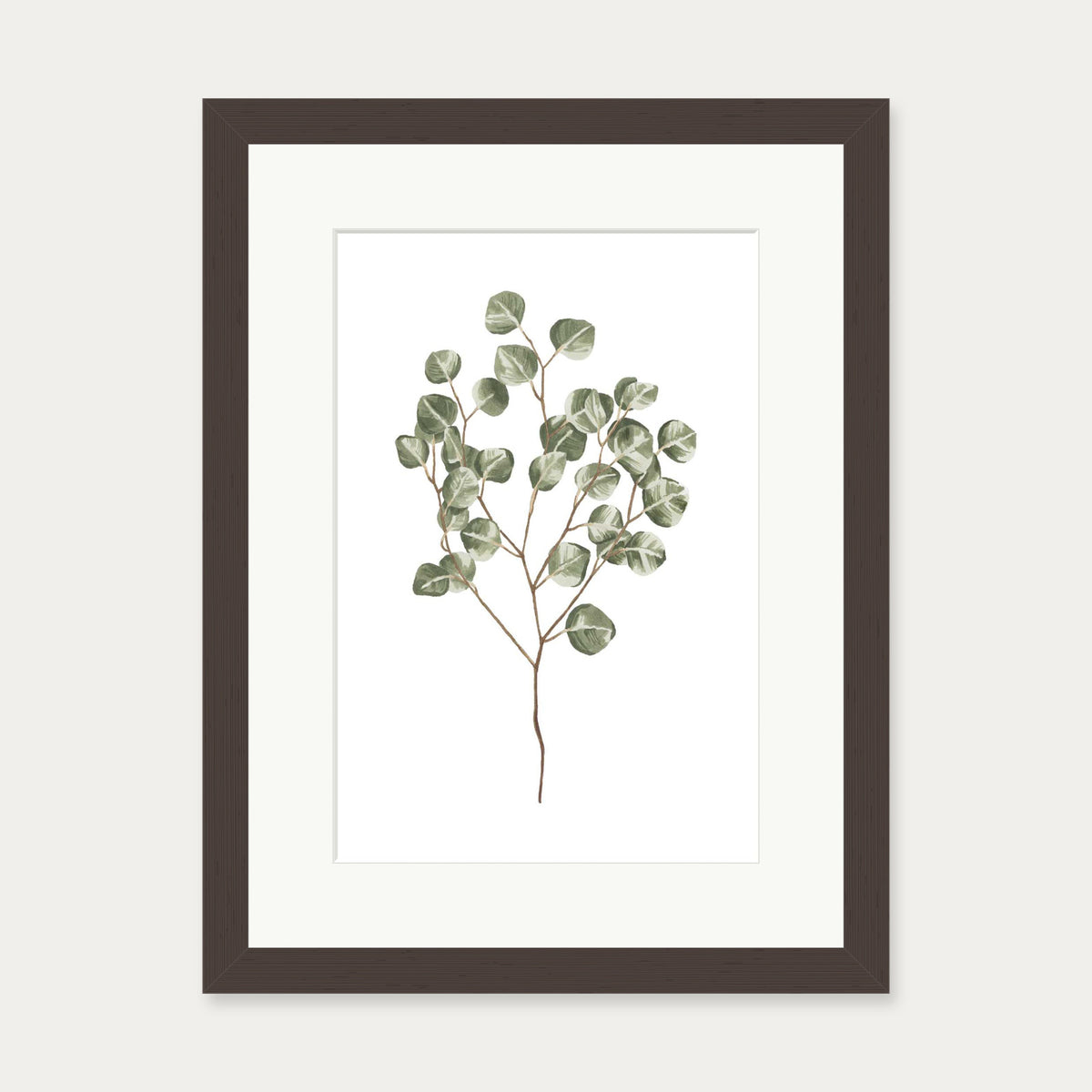 Pale Green Leaves Art Print — 30 x 40 cm — Brown Frame