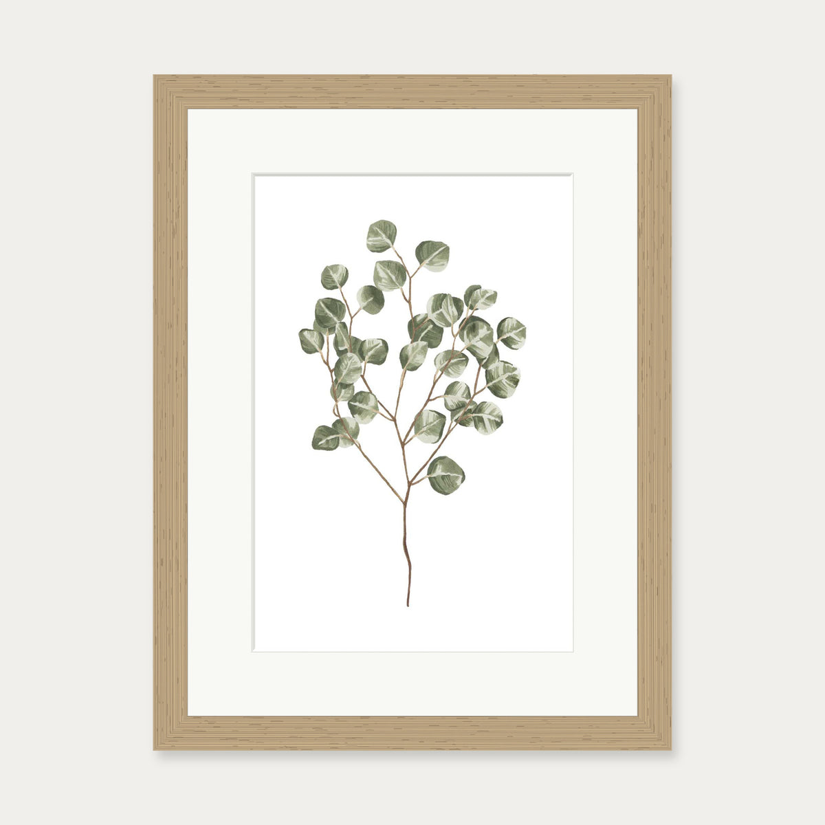 Pale Green Leaves Art Print — 30 x 40 cm — Oak Frame