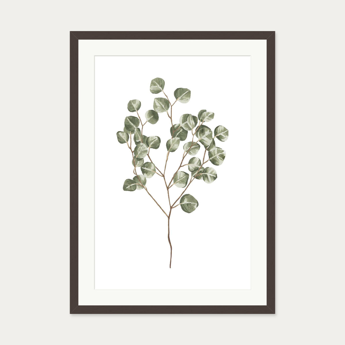 Pale Green Leaves Art Print — 50 x 70 cm — Brown Frame