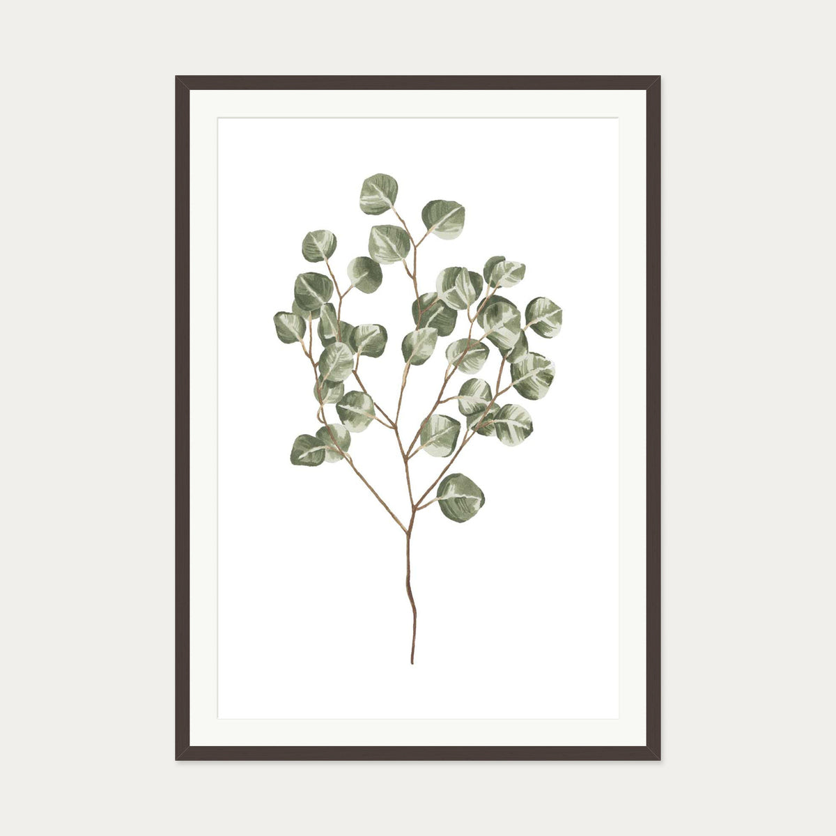 Pale Green Leaves Art Print — 70 x 100 cm — Brown Frame
