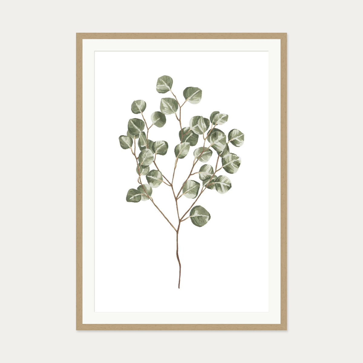 Pale Green Leaves Art Print — 70 x 100 cm — Oak Frame