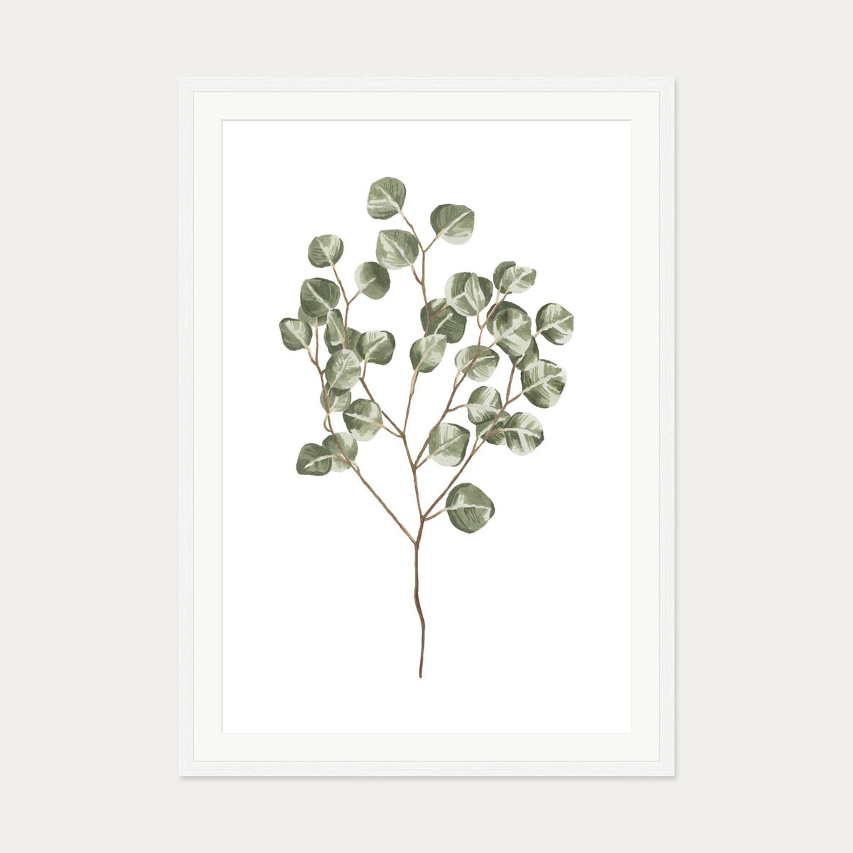 Pale Green Leaves Art Print — 70 x 100 cm — White Frame