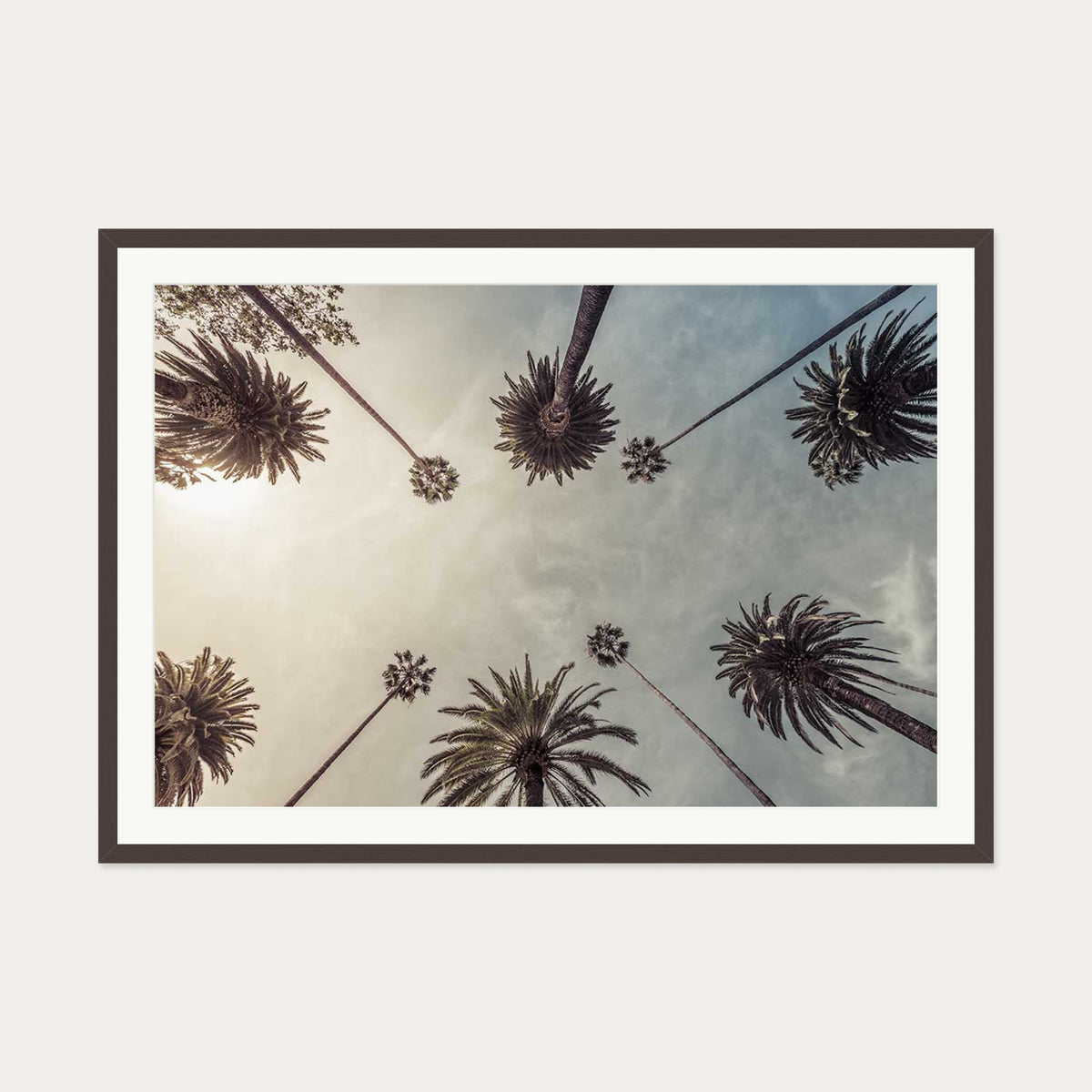 Palm Tree View Wall Art Print — 70 x 100 cm — Brown Frame