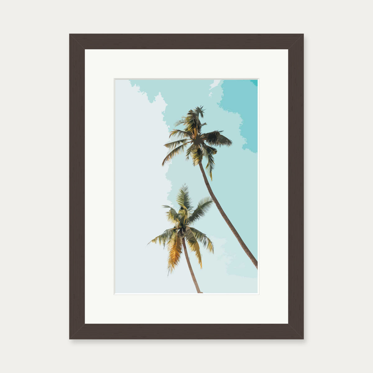 Palm Trees Illustrated Art Print — 30 x 40 cm — Brown Frame