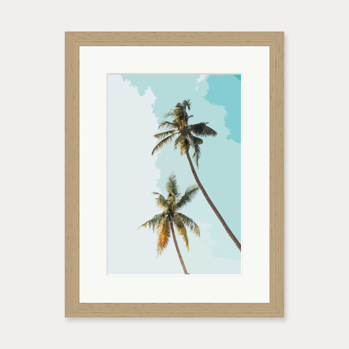 Palm Trees Illustrated Art Print — 30 x 40 cm — Oak Frame