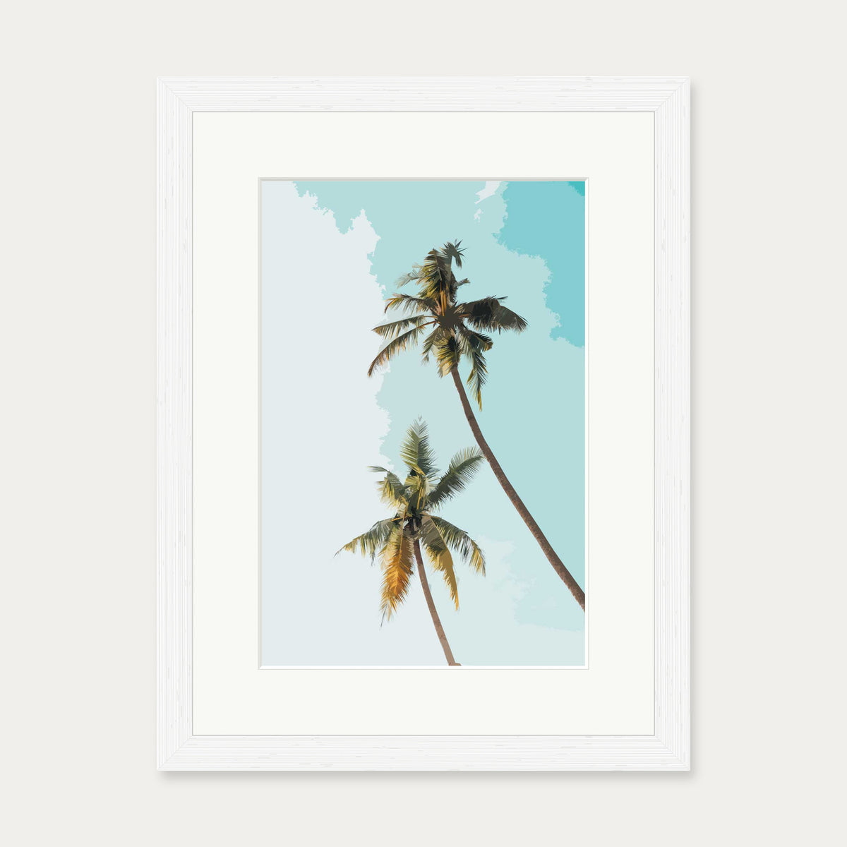 Palm Trees Illustrated Art Print — 30 x 40 cm — White Frame