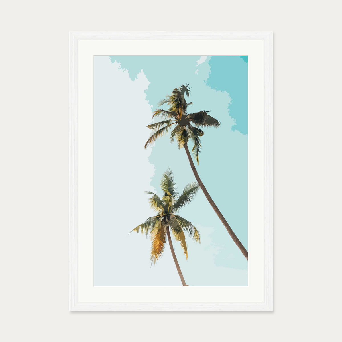 Palm Trees Illustrated Art Print — 50 x 70 cm — White Frame