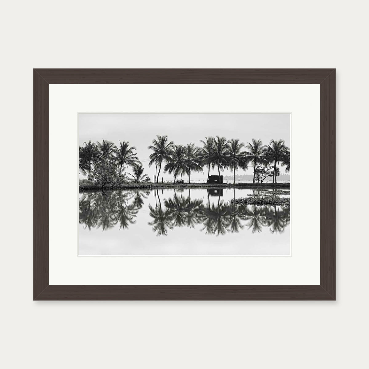 Palm Trees Reflection Art Print — 30 x 40 cm — Brown Frame